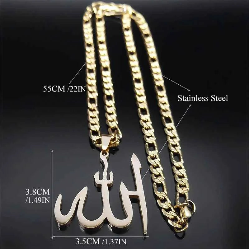 Arabic Allah God Pendant Necklace for Men Women Stainless Steel Gold Plated Islamic Muslim Amulet Necklaces Jewelry N3238S05 - AMULET RING STORE