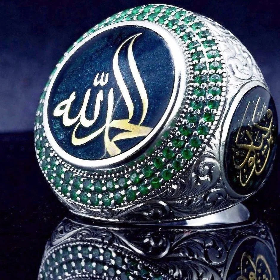 Vintage Arab Style Rings for Men Stainless Ethnic Arabic Calligraphy Ring - AMULET RING STORE