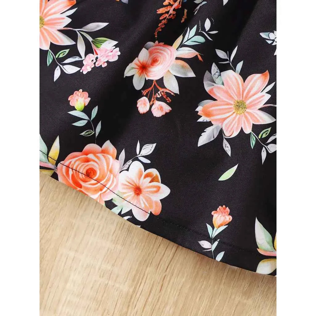 Baby Girl Summer Clothes Floral Print Sleeveless Dresses Pastoral Style Wedding Party Dress with Bow for Toddler Girl 0-3 Years - AMULET RING STORE