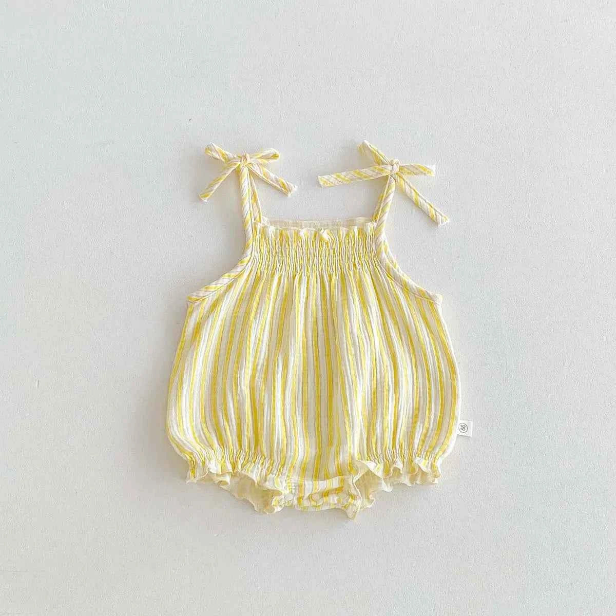 Summer baby clothes Korean thin striped suspenders bow triangle jumpsuit, sweet and cute baby jumpsuit, suitable for going out - AMULET RING STORE