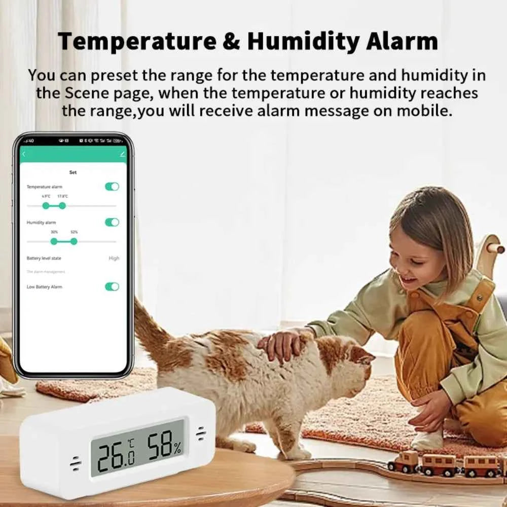 Tuya WiFi Mini Temperature Humidity For Smart Home Thermometer Hygrometer APP Remote Alarm Work with Google Home Yandex Alexa - AMULET RING STORE
