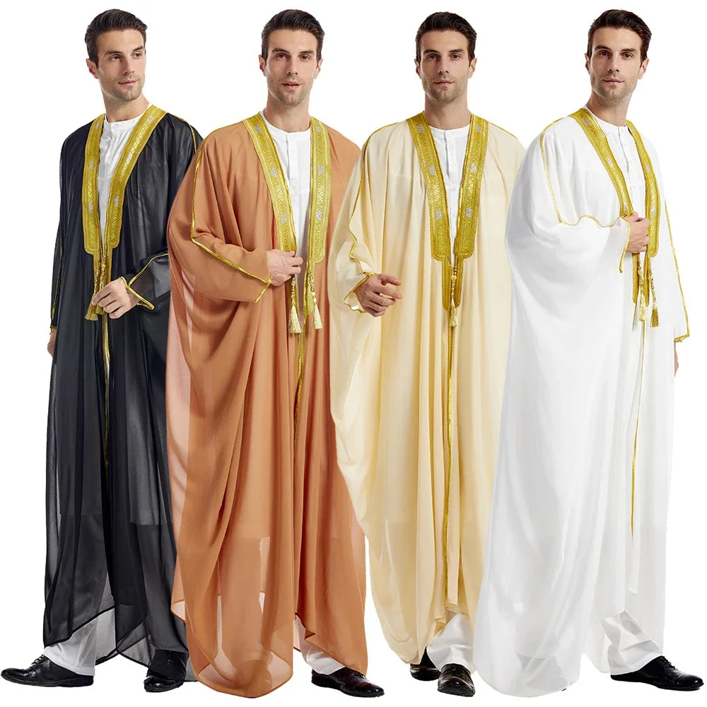 Islam Clothing Men Robe Kaftan Muslim Man Moroccan Casual Long Jubba Thobe Arabic Robe Middle East National Costume Eid Ramadan
