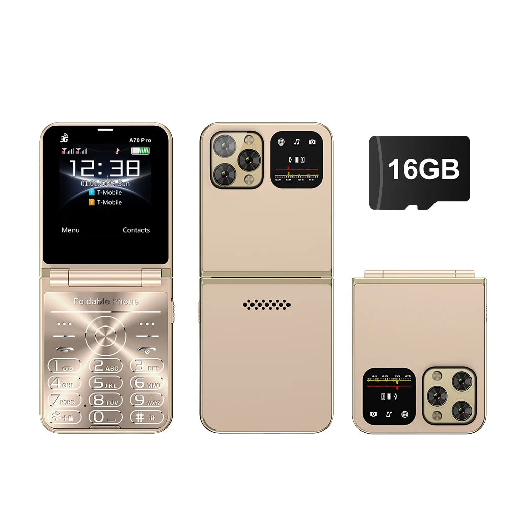 SERVO A70 Pro 3G Network Foldable Phone Speed Dial Call Recording FM Radio Flashlight Key 2.6" Screen Flip Phones 2 SIM Standby