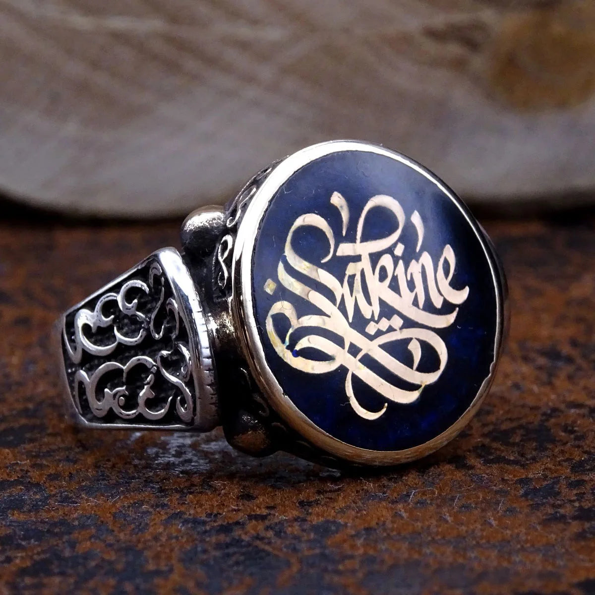 Vintage Arab Style Rings for Men Stainless Ethnic Arabic Calligraphy Ring - AMULET RING STORE