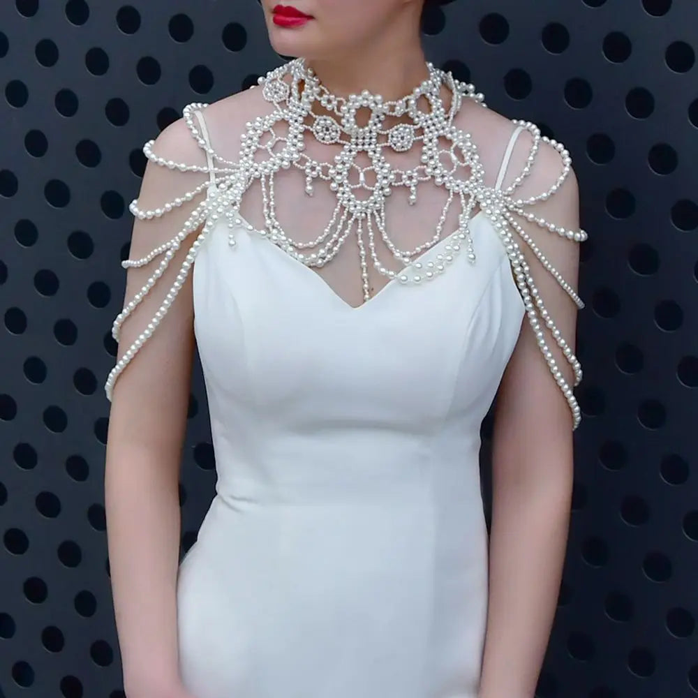 Bridal Bolero Black Crystal Necklace Beaded Bridal Covered Body Chain Women Accessories Off Shoulder Bolero Decoration VG09 - AMULET RING STORE