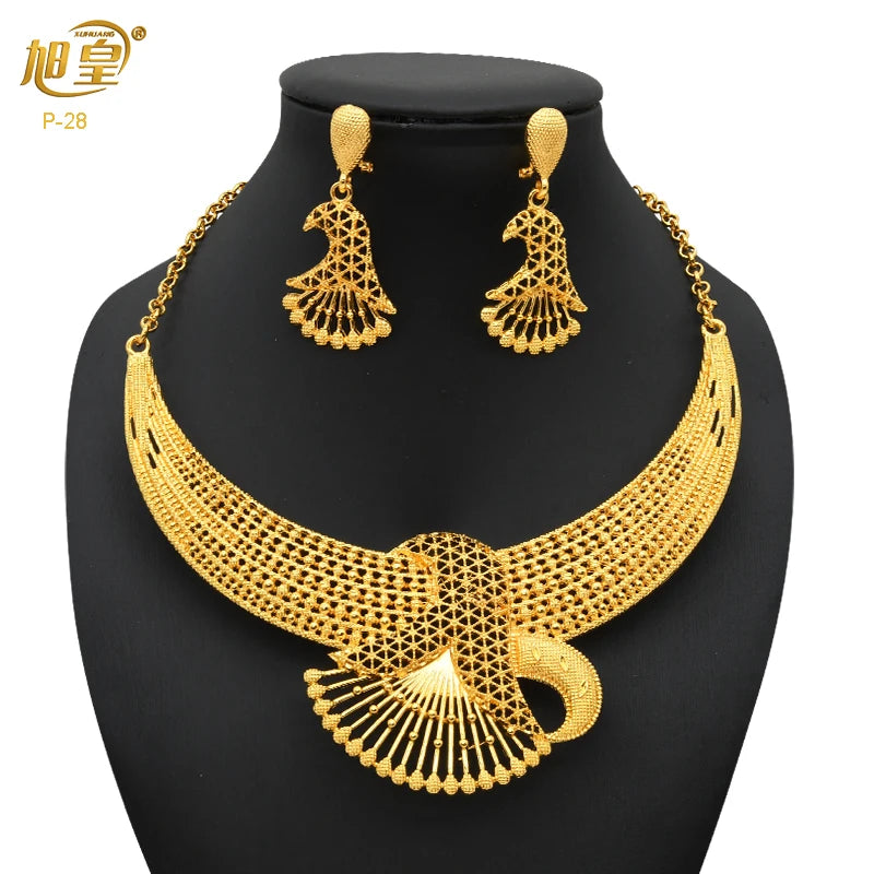 France Luxury 24k Gold Color Jewelry Set For Women Dubai Bridal Wedding Necklace And Earrings Set African Choker Party Gifts