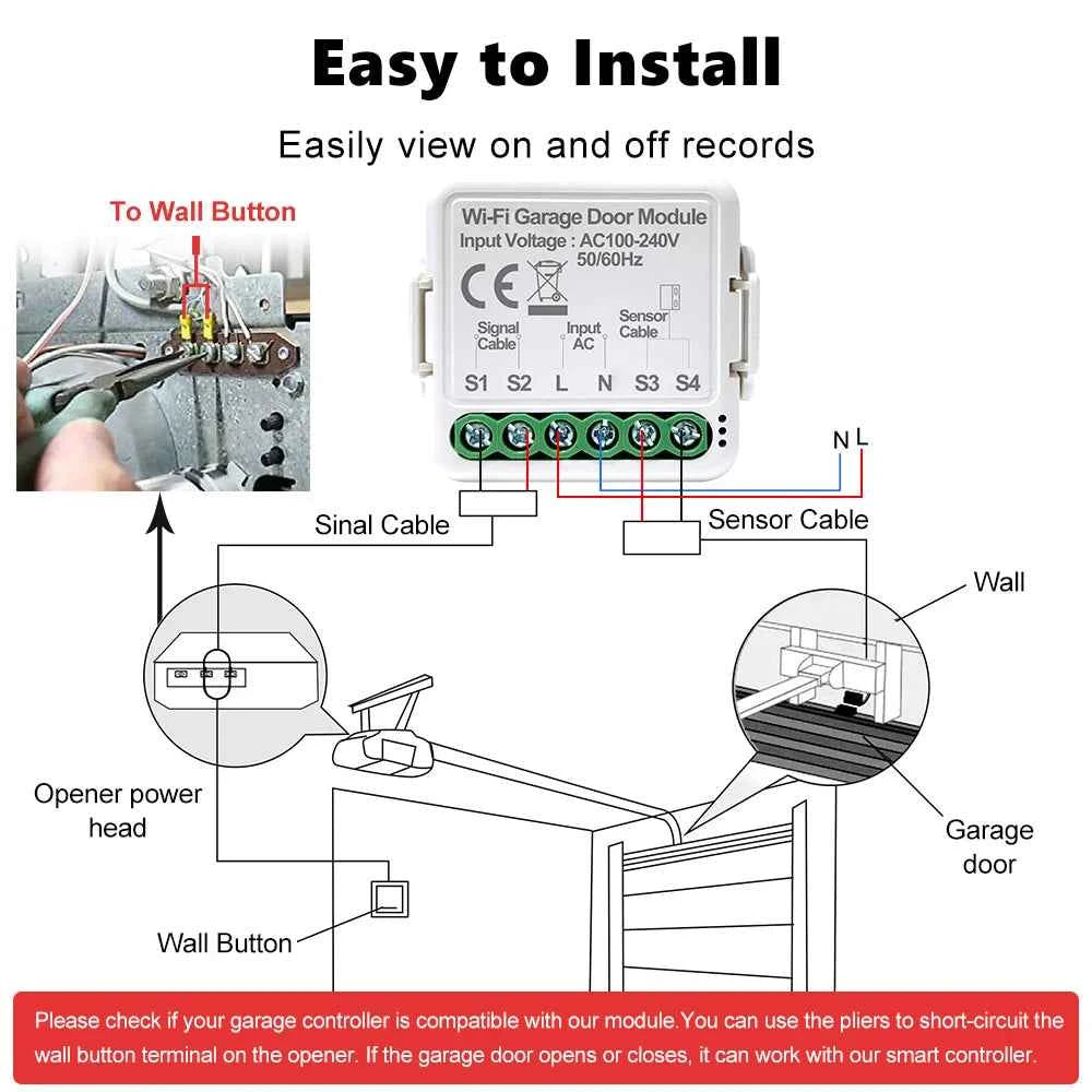Tuya WiFi Switch Garage Door Controller Smart Door Opener Work with Alexa Google Home Smart Life Tuya APP Control No Hub Require - AMULET RING STORE