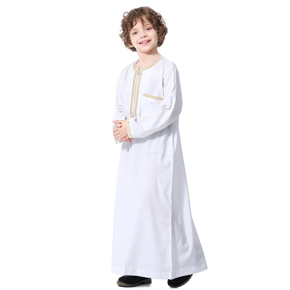 Small Size Muslim Man Clothing Islamic Muslim Arabic Men's Robe Long Sleeve Embroidered Stand Collar Arabian Thobe