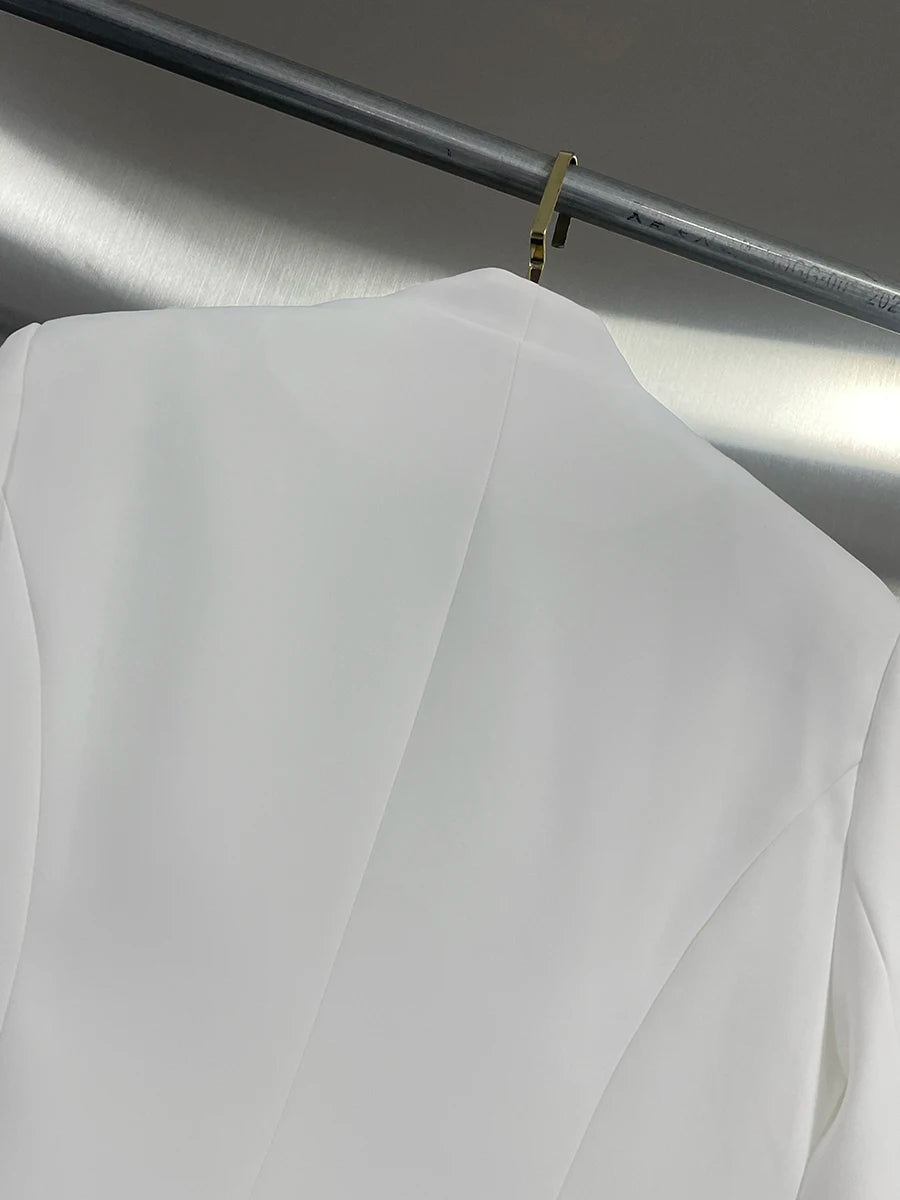 TWOTWINSTYLE Solid Spliced Bead Flower Temperament Blazers for Women V Neck Long Sleeves Patchwork Single Breasted Blazer Female