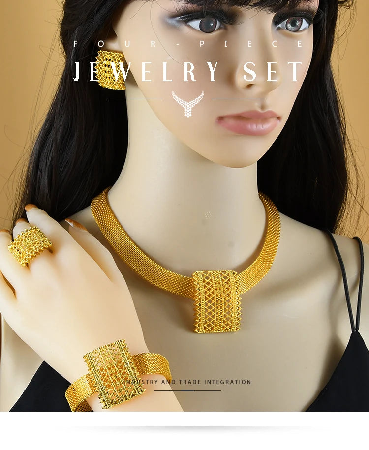 ANIID Dubai Plated Jewelry Set For Women Indian Earring and Necklace Nigeria Moroccan Bridal Accessorie Wedding Bracelet Gifts