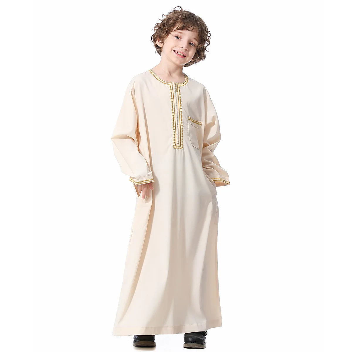Small Size Muslim Man Clothing Islamic Muslim Arabic Men's Robe Long Sleeve Embroidered Stand Collar Arabian Thobe
