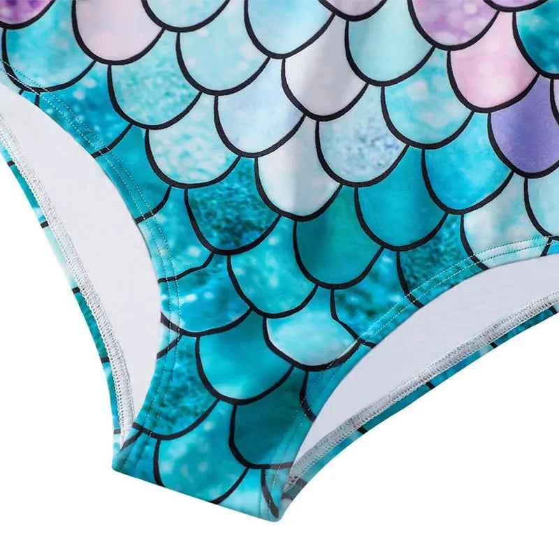 European American Style Mermaid Swimsuit Baby Girls Long Sleeves One-piece Swimsuit Hot Spring Fish Scale Kids Swimsuit 4-12Y - AMULET RING STORE