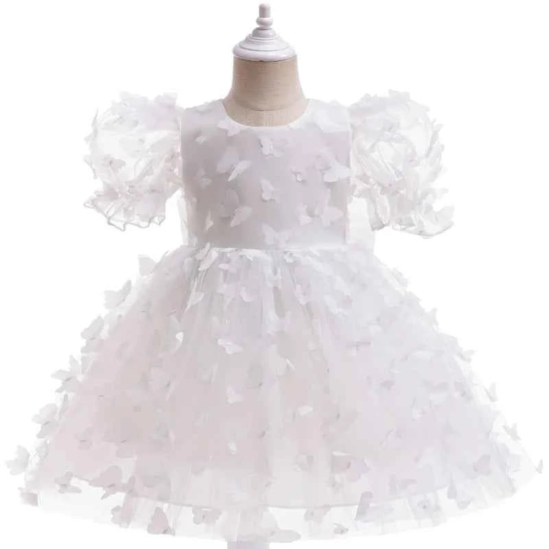 Baby girl dress three-dimensional butterfly Bubble sleeve mesh fluffy princess dress performance birthday party dress girl dress