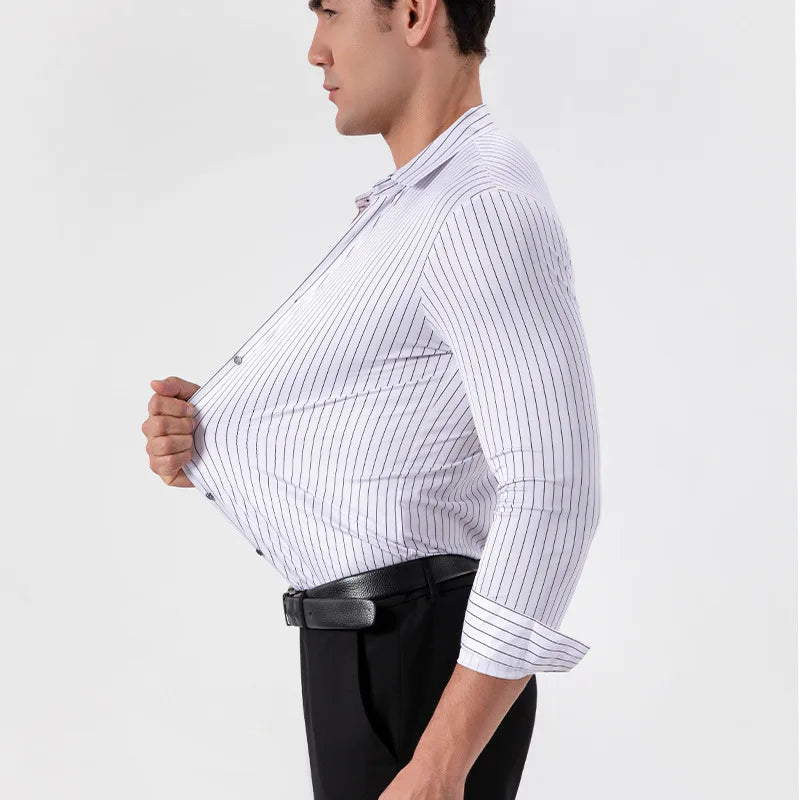 New Stylish Men's Striped Shirt Long Sleeve Business Casual High Elasticity Spring Autumn Seamless Easy-care Soft Man Clothing