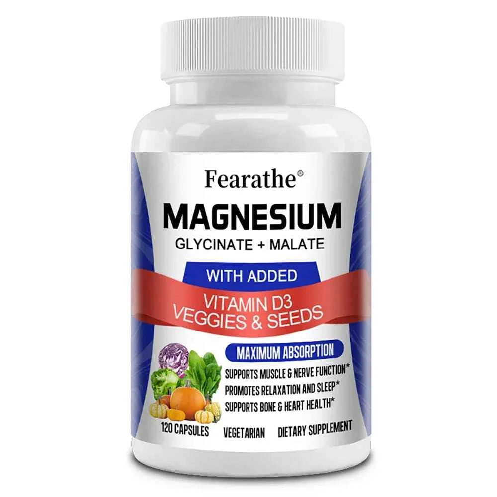 Magnesium Capsules - Magnesium Malate + Glycinate Supplement, Helps Boost Immunity, Promote Heart Health and Strong Bones
