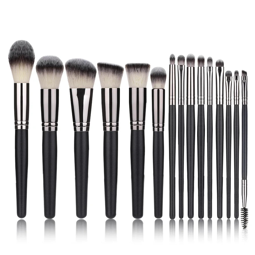 New Cangzhou15Pink Plaid Makeup Brush Set Rose Gold Wooden Handle Makeup Tools - AMULET RING STORE