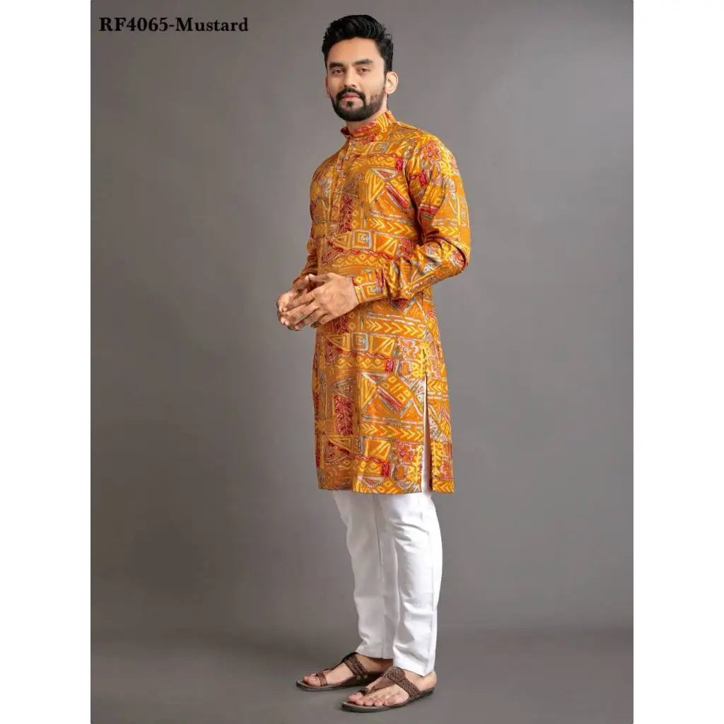 2025 Men's Clothing Stand Collar Golden Print Long Sleeve Shirt Trendy Hip Hop Casual Clothes Ethnic Style Mid-Length Top