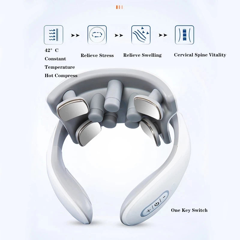 Vibration Neck Masssger Rechargeable Low Frequency Pulse Cervical Massager Smart Electric Neck Massager Hot Compress Massage