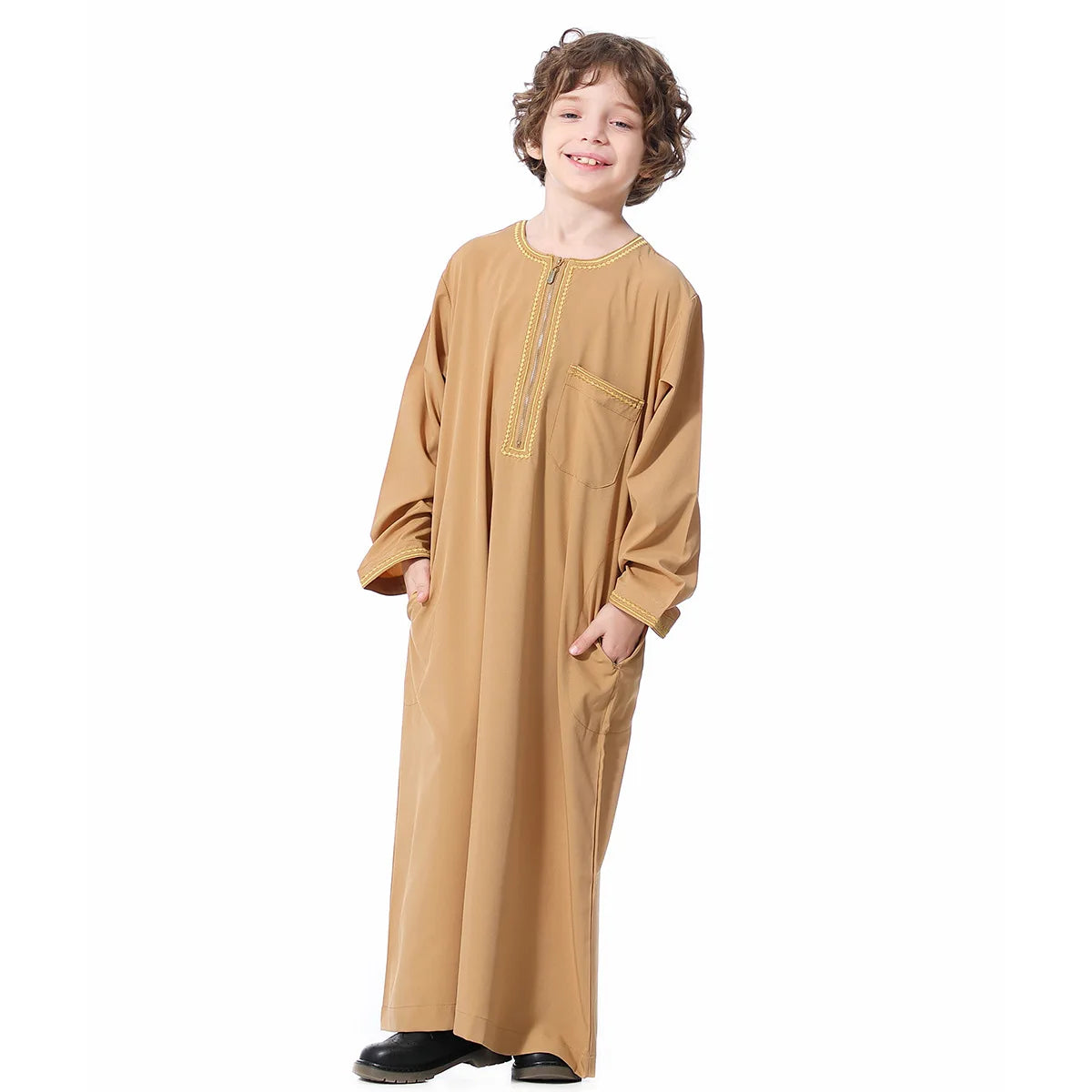 Small Size Muslim Man Clothing Islamic Muslim Arabic Men's Robe Long Sleeve Embroidered Stand Collar Arabian Thobe