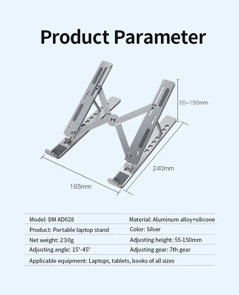 Metal Portable Foldable Laptop Stand Adjustable Notebook Holder Aluminum AD028 - AMULET RING STORE