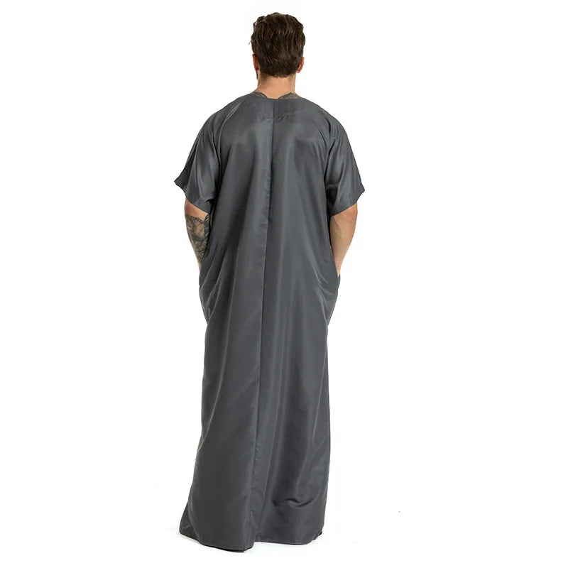 fashion muslim abayas for men embroidery round neck short sleeve full length arab fashion robes prayers clothing