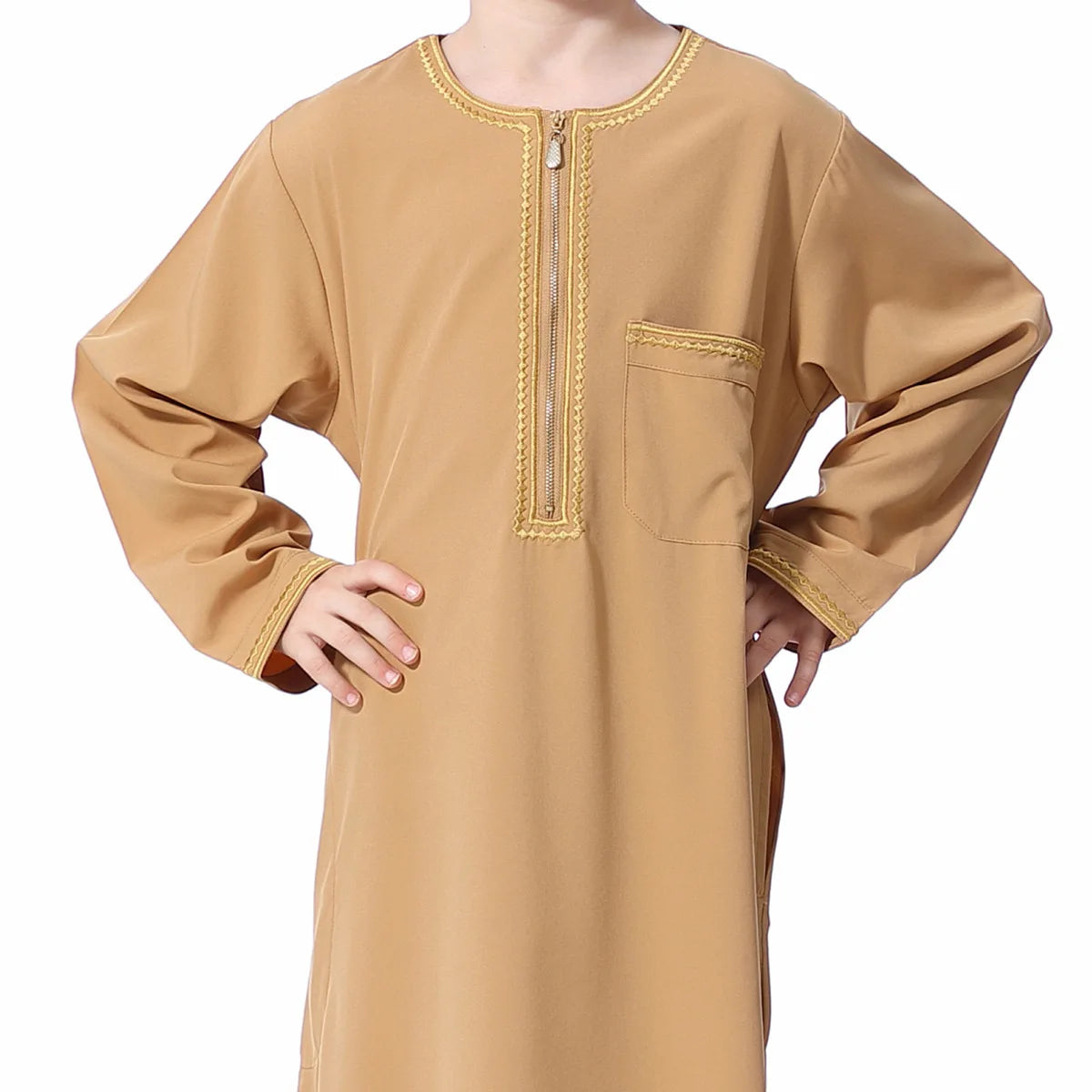 Small Size Muslim Man Clothing Islamic Muslim Arabic Men's Robe Long Sleeve Embroidered Stand Collar Arabian Thobe