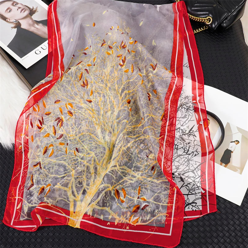 45*155cm Print Design Women Silk Scarf Shawl Elegant Headscarf Convinient Bandage Hijabs Chiffon Muslim Wrap Scarves - AMULET RING STORE