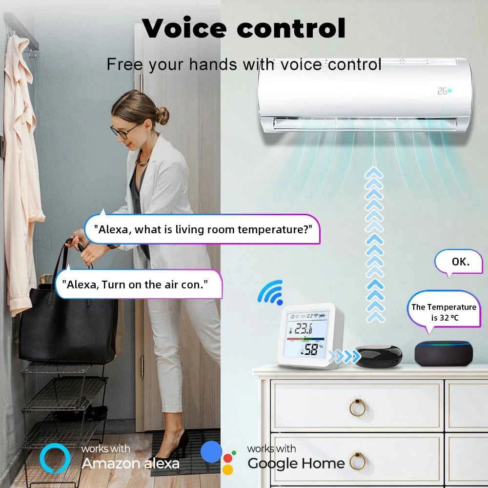 Tuya ZigBee Smart Home Temperature Humidity Sensor with BackLight LCD Works With Google Assistant and Need Tuya Zigbee Hub - AMULET RING STORE