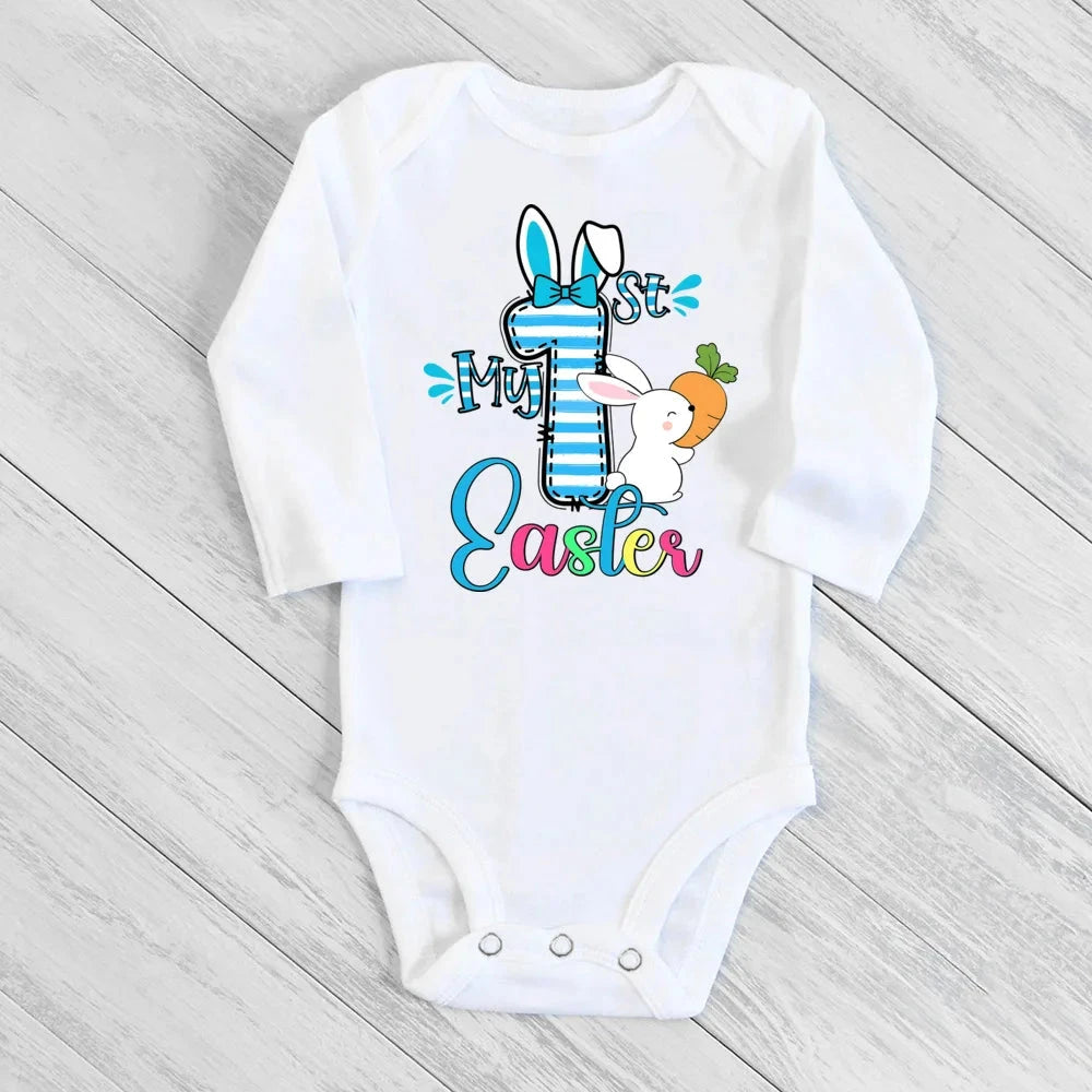 My First Easter Baby Bodysuit Easter Party Infant Outfit Cute Bunny Printed Newborn Long Sleeve Romper Holiday Toddler Jumpsuit - AMULET RING STORE