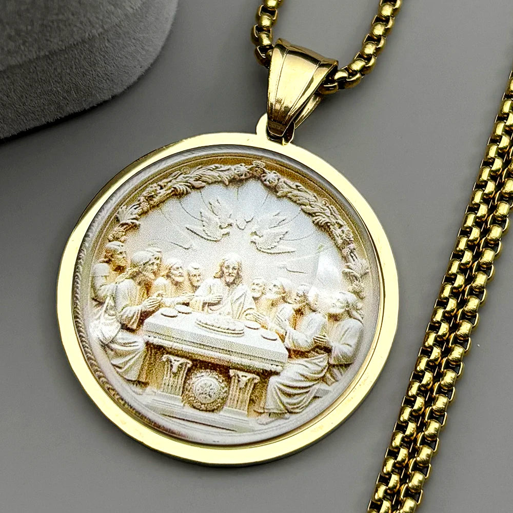 Thirteen Apostles Of Judaism Glass Pendant Necklace For Women Men Stainless Steel Gold Color Chain The Last Supper Jewelry Gift