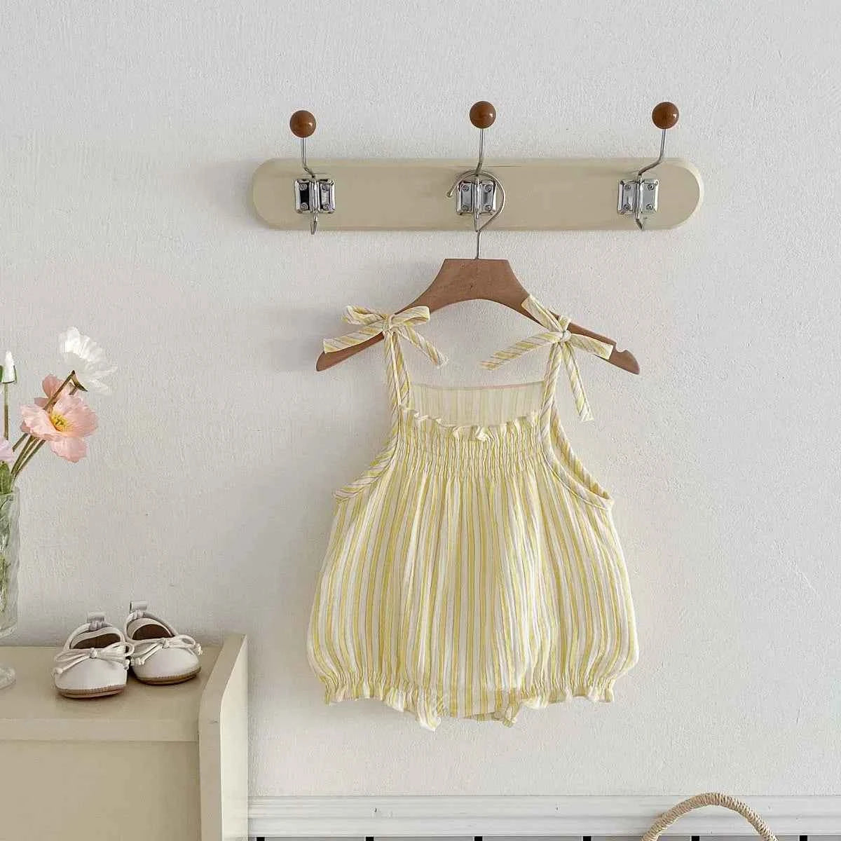 Summer baby clothes Korean thin striped suspenders bow triangle jumpsuit, sweet and cute baby jumpsuit, suitable for going out - AMULET RING STORE
