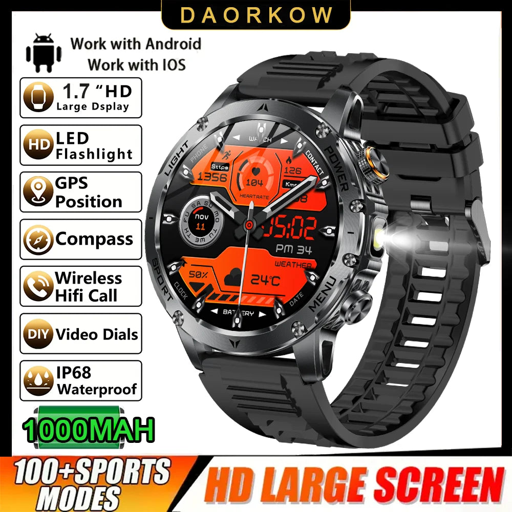 2025 New Military T-Rex 3 Ultra 1000mAh Battery Smart Watch 5ATM Waterproof Flashlight Heart Rate Sports tracker Smartwatch Men