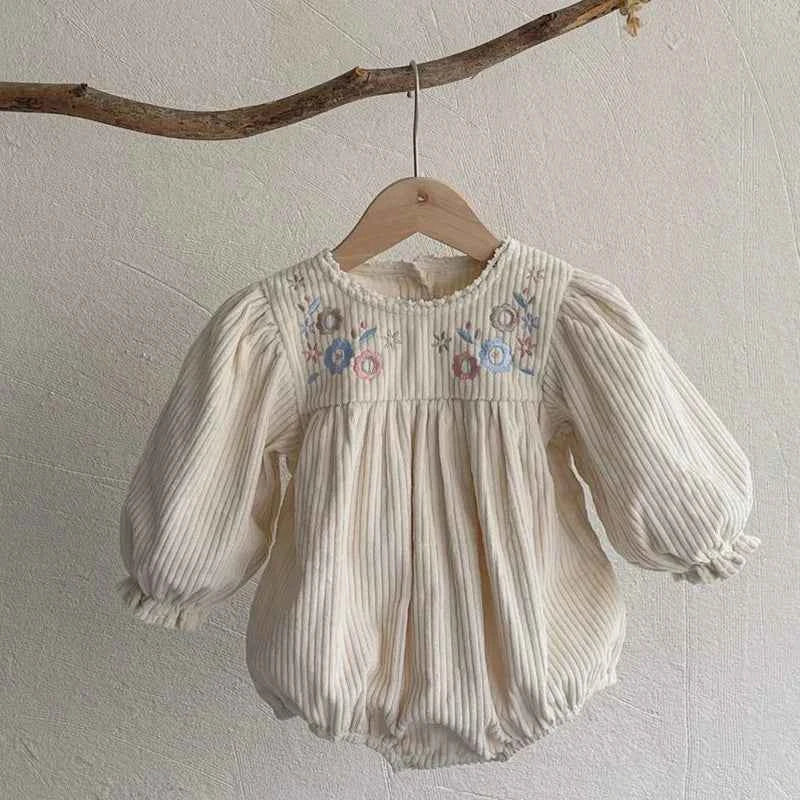 Autumn Toddler Baby Girl Romper Corduroy Long Sleeve Embroidered Flowers Newborn Baby Girl Jumpsuit Spring Baby Girl Clothing - AMULET RING STORE