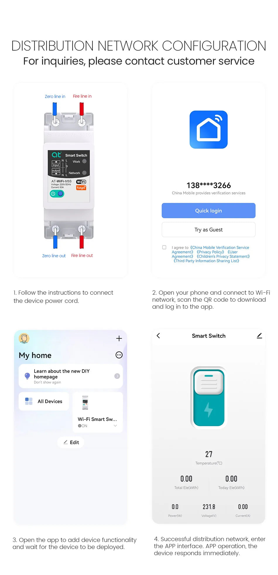 Tuya WIFI Smart circuit breaker 2P 63A charge statistics for smart home wireless control switch by smart life APP CNMIBO