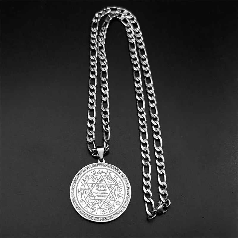 Hexagram Magen David Star Muslim Prayers Stainless Steel Pendant Necklace for Women Men Crystals Islamic Arabic Jewelry Gift