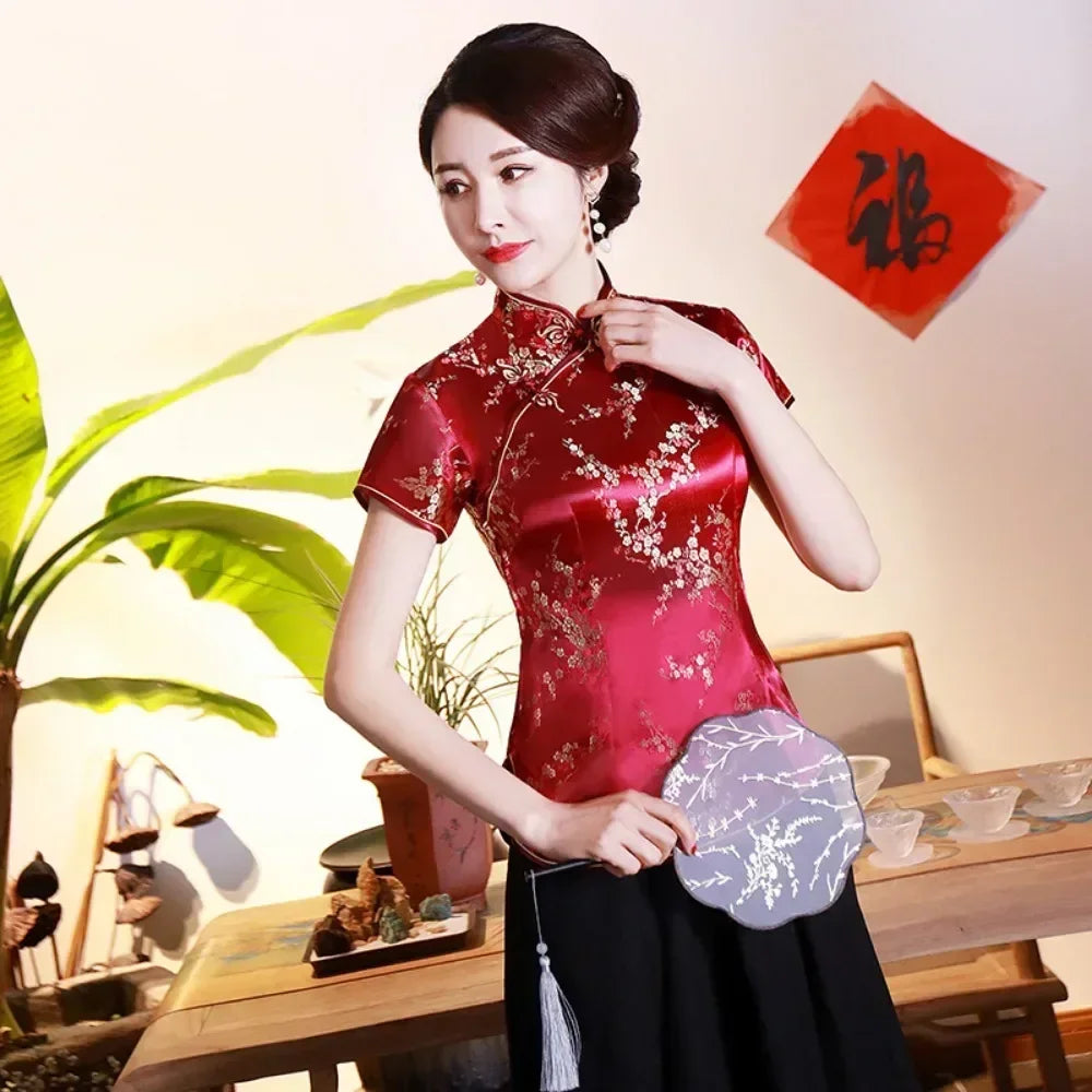 Elegant Ethnic Style Streetwear Cheongsam Qipao Tees Fashion Clothes Tshirts Vintage Shirts for Women Y2k Tops Women Clothing