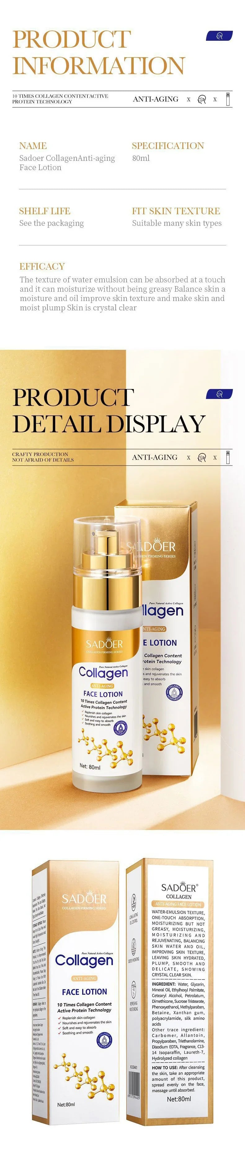 SADOER Collagen Facial Serum Face Lotion Moisturizing Face Emulsion Oil Control Water Replenishment Refreshing Facial Essence - AMULET RING STORE
