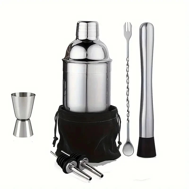 6/7/10pcs Stainless Steel Cocktail Shaker Bartending Tools Bartender Kit Martini Sharker Drink Mixer Set With Storage Bag - AMULET RING STORE