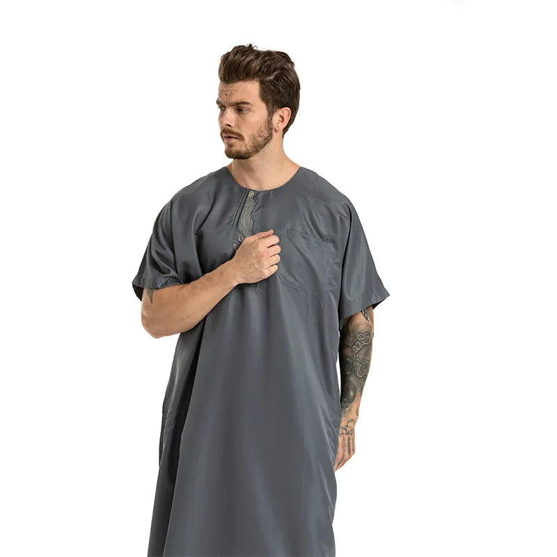 fashion muslim abayas for men embroidery round neck short sleeve full length arab fashion robes prayers clothing