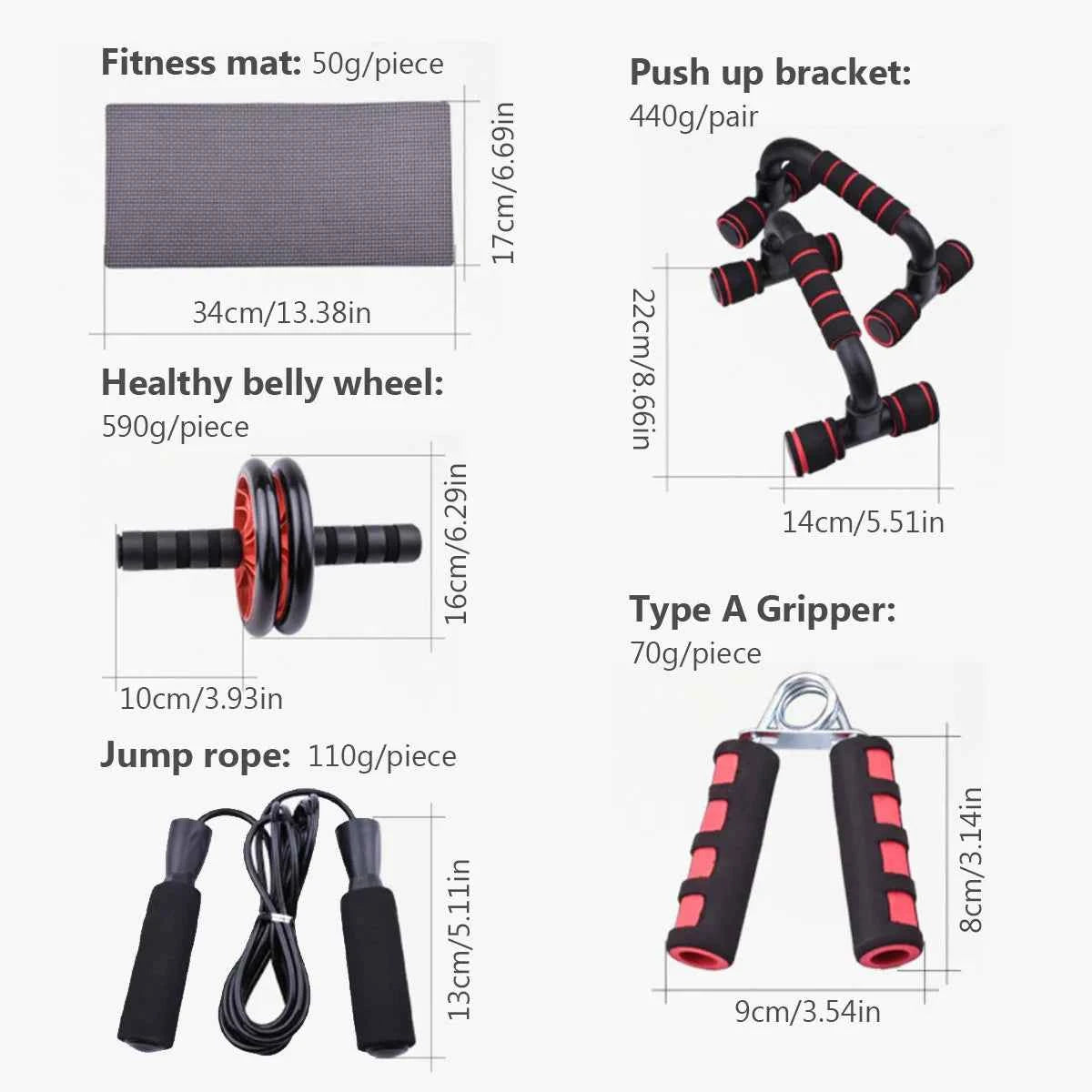 7-in-1 Black Fitness Set Abdominal Fitness Wheel Indoor Sports Push up Support ab Wheel Comprehensive Training Fitness Equipmen