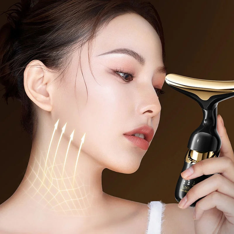 Face Massager 3 In 1 Neck Facial Eye Massage Introducer Microcurrent Skin Rejuvenation Anti Aging Beauty Device Beauty Tools