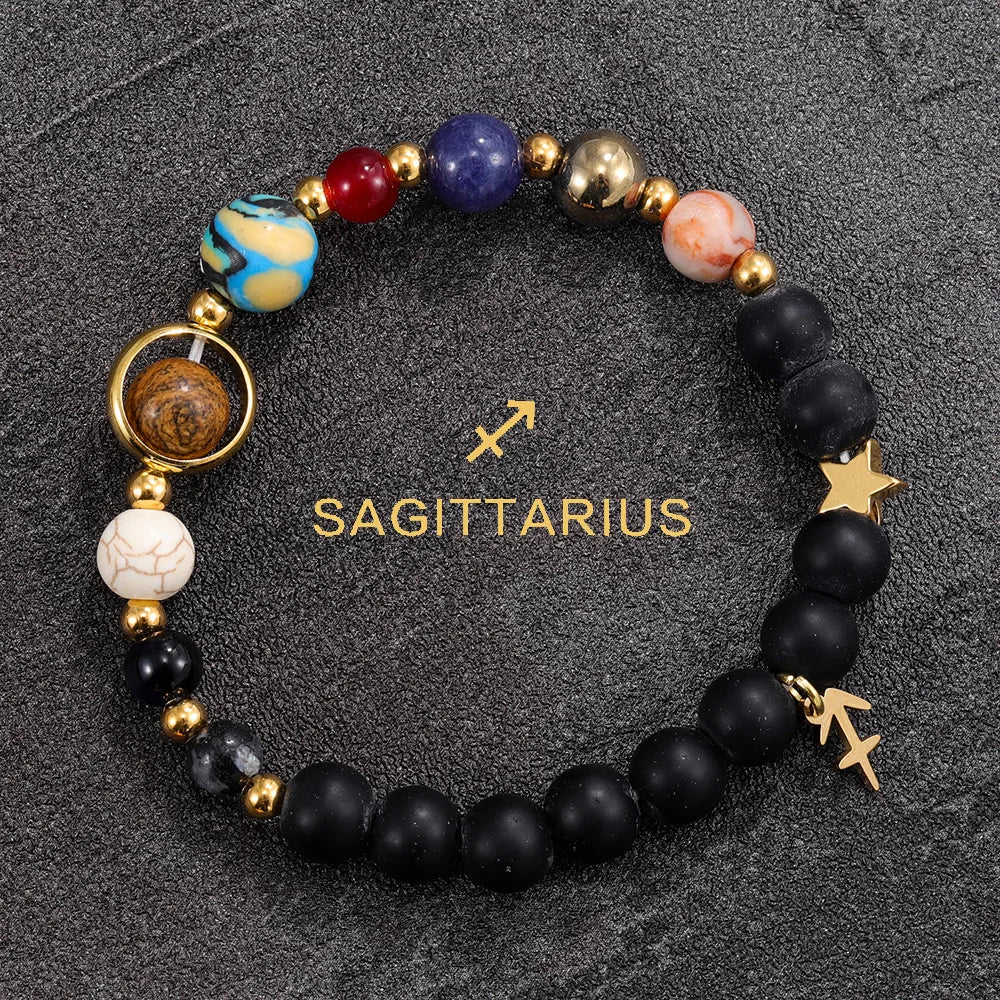 Cosmic Galaxy Solar System Bracelet for Women Men Natural Stone Beads 12 Constellations Bracelet Adjustable Bangle Jewelry Gifts