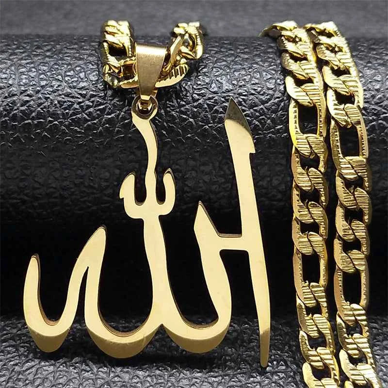 Arabic Allah God Pendant Necklace for Men Women Stainless Steel Gold Plated Islamic Muslim Amulet Necklaces Jewelry N3238S05 - AMULET RING STORE