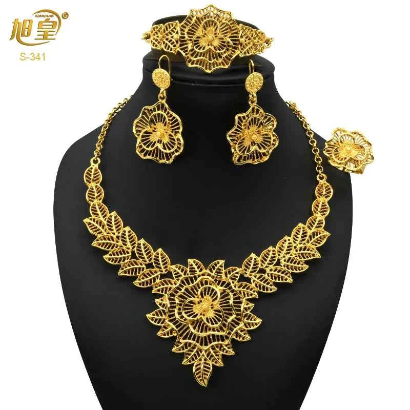 France Luxury 24k Gold Color Jewelry Set For Women Dubai Bridal Wedding Necklace And Earrings Set African Choker Party Gifts
