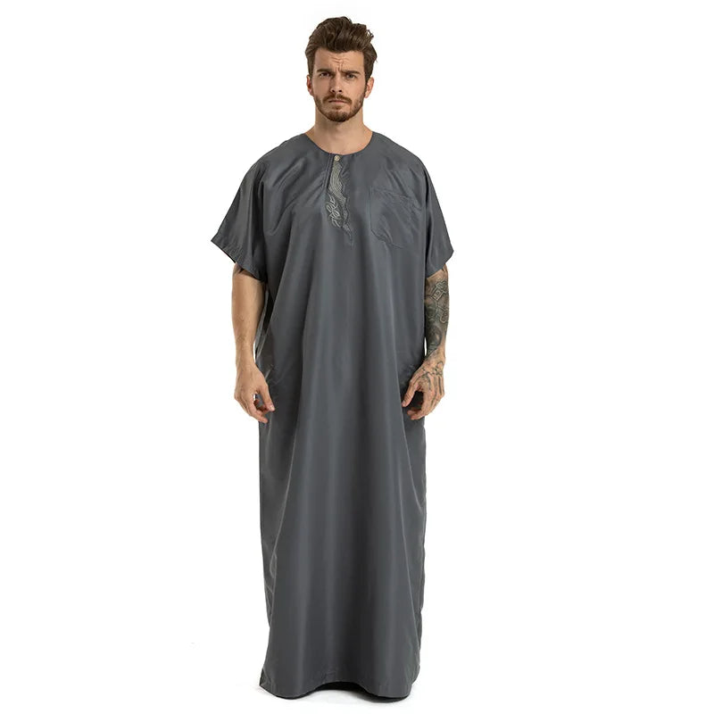 fashion muslim abayas for men embroidery round neck short sleeve full length arab fashion robes prayers clothing