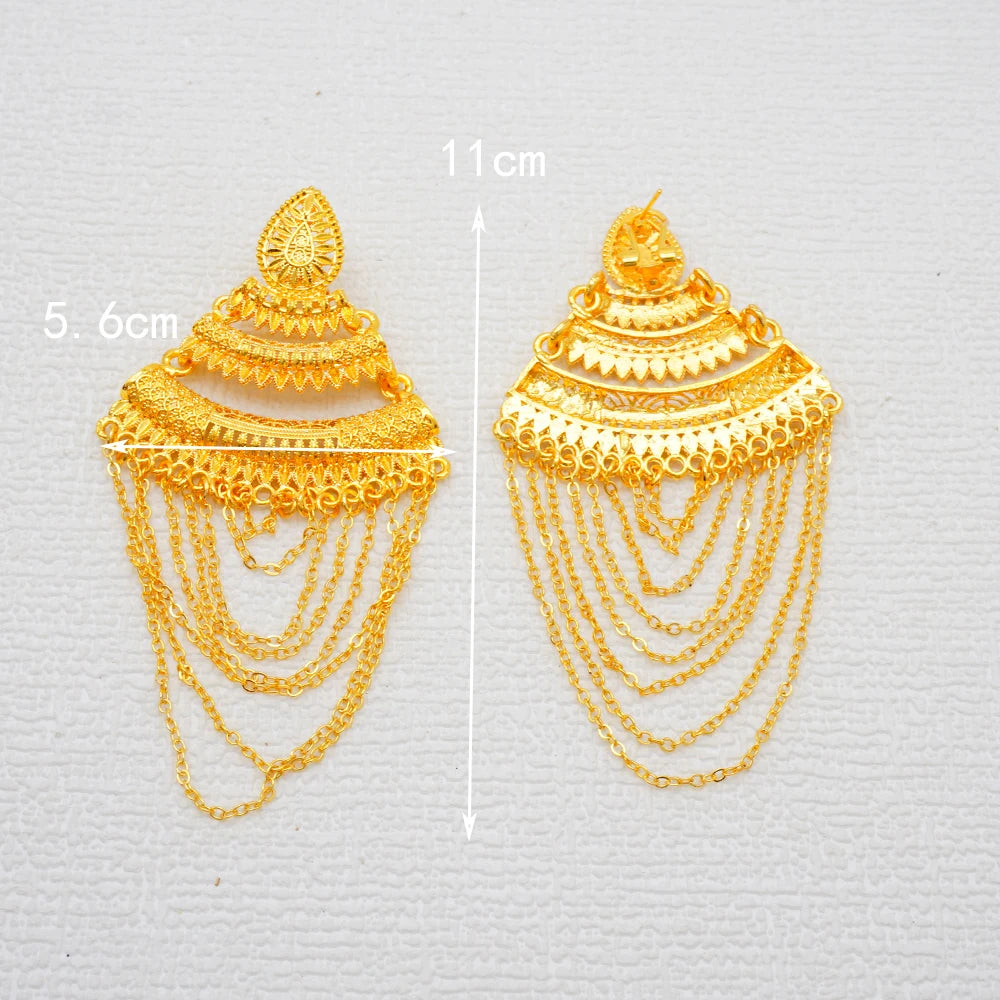 Fan Shape Earrings New Fashion Dubai Gold Color Drop Earrings French African Women Girls Party Gifts Wedding Jewelry Earring