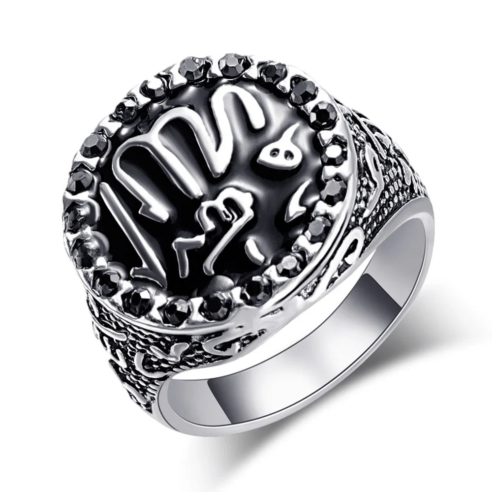 Vintage Arab Style Rings for Men Stainless Ethnic Arabic Calligraphy Ring - AMULET RING STORE