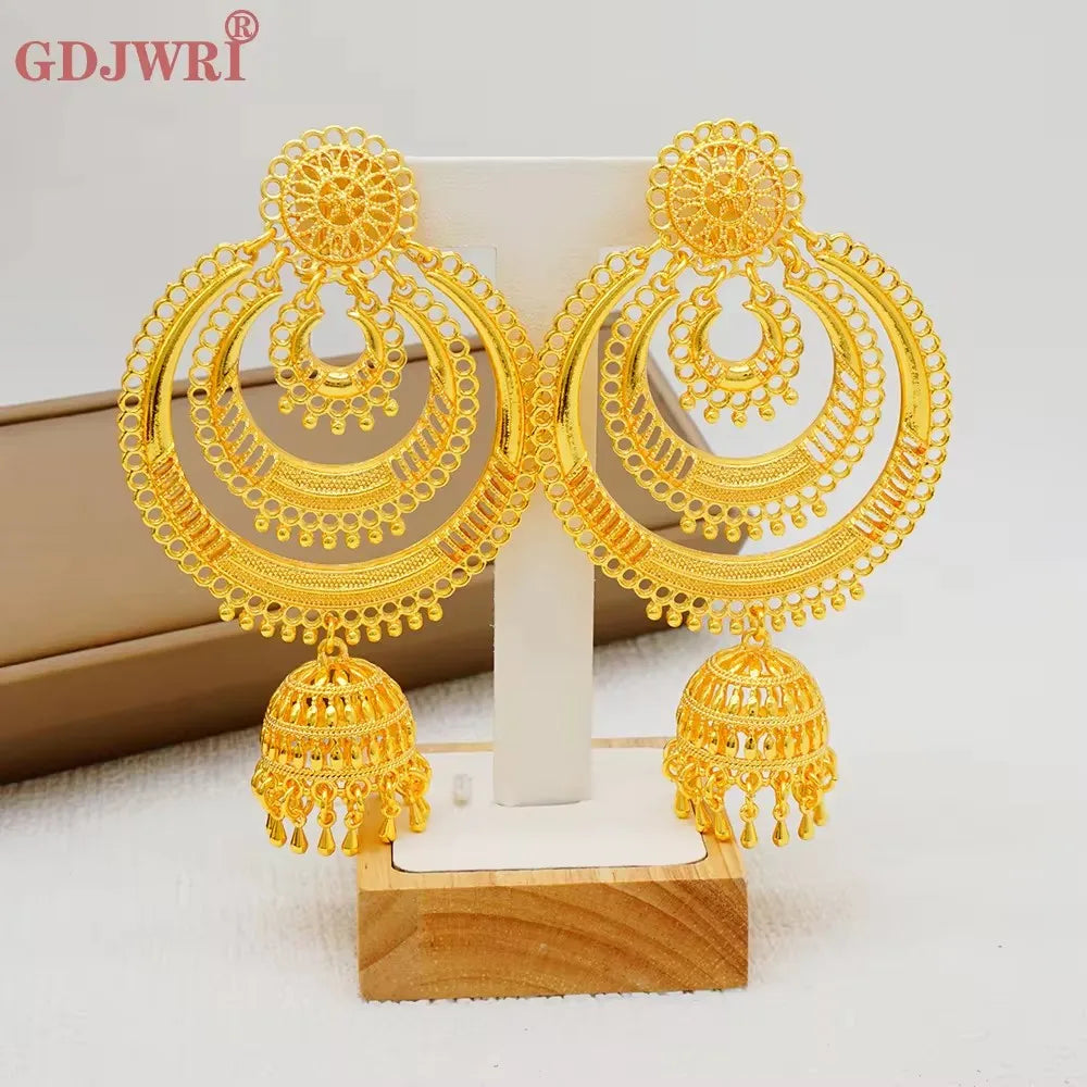 Fan Shape Earrings New Fashion Dubai Gold Color Drop Earrings French African Women Girls Party Gifts Wedding Jewelry Earring