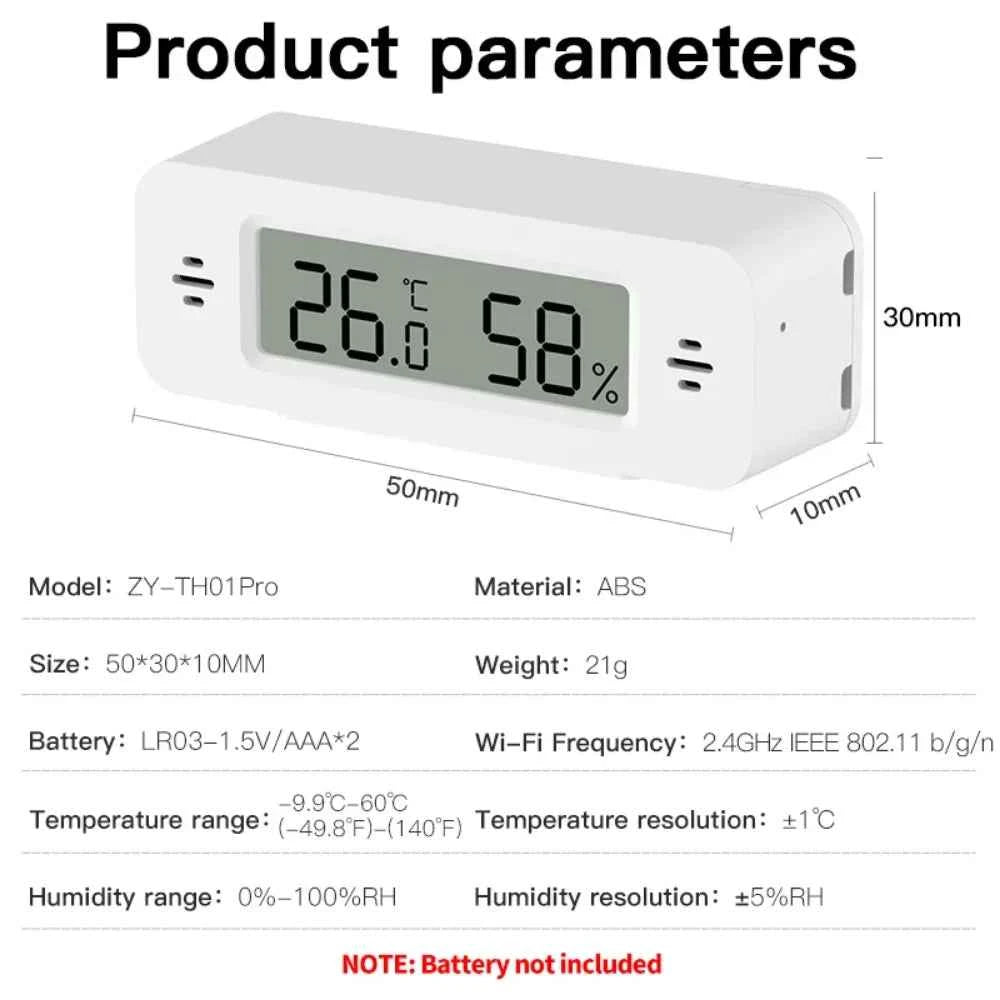 Tuya WiFi Mini Temperature Humidity For Smart Home Thermometer Hygrometer APP Remote Alarm Work with Google Home Yandex Alexa - AMULET RING STORE