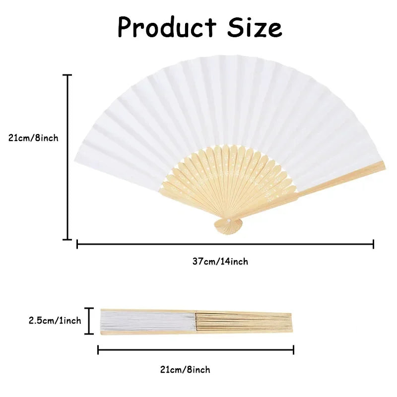 10/20/30pcs White Foldable Paper Fan Portable Chinese Bamboo Fan Wedding Gifts For Guest Birthday Party Decoration Kids Painting - AMULET RING STORE